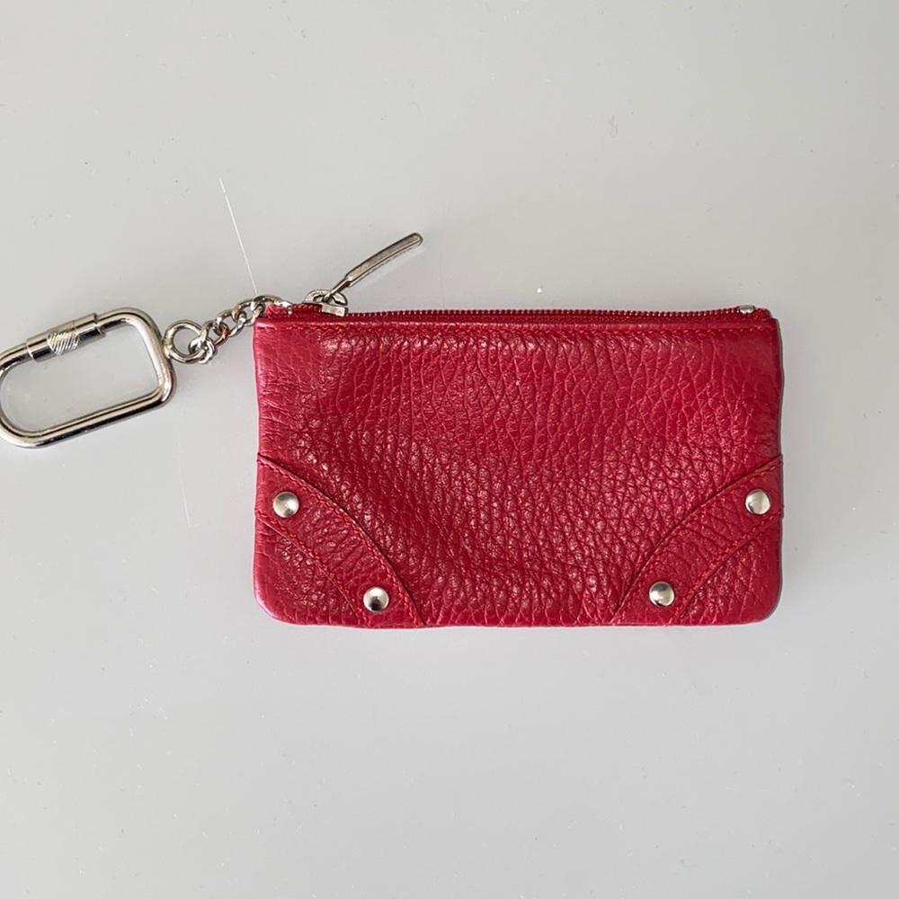 Burberry Red Leather Zip Coin Case